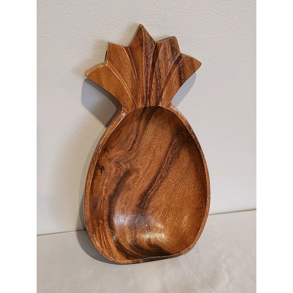 Vintage Handcrafted Monkey Pod Wooden Pineapple Bowl Dish Hawaii 12" Hardwood